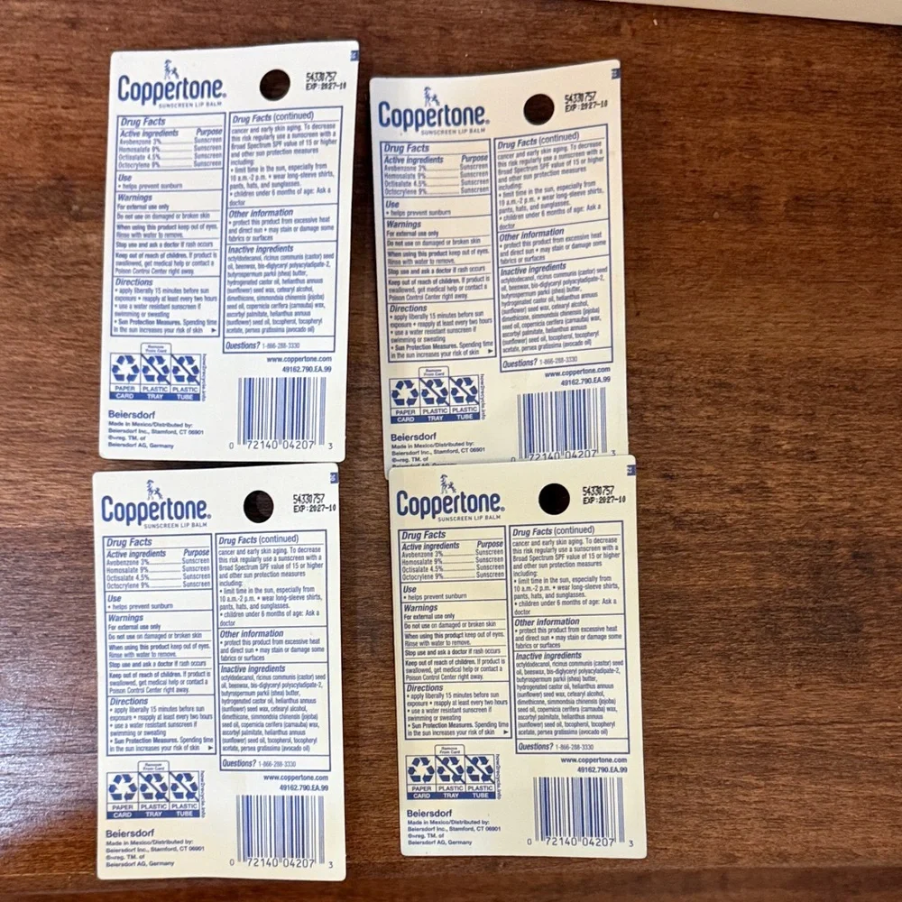 NWT Coppertone Sport SPF 30 Lip Balm - Black Stick (4-Pack)